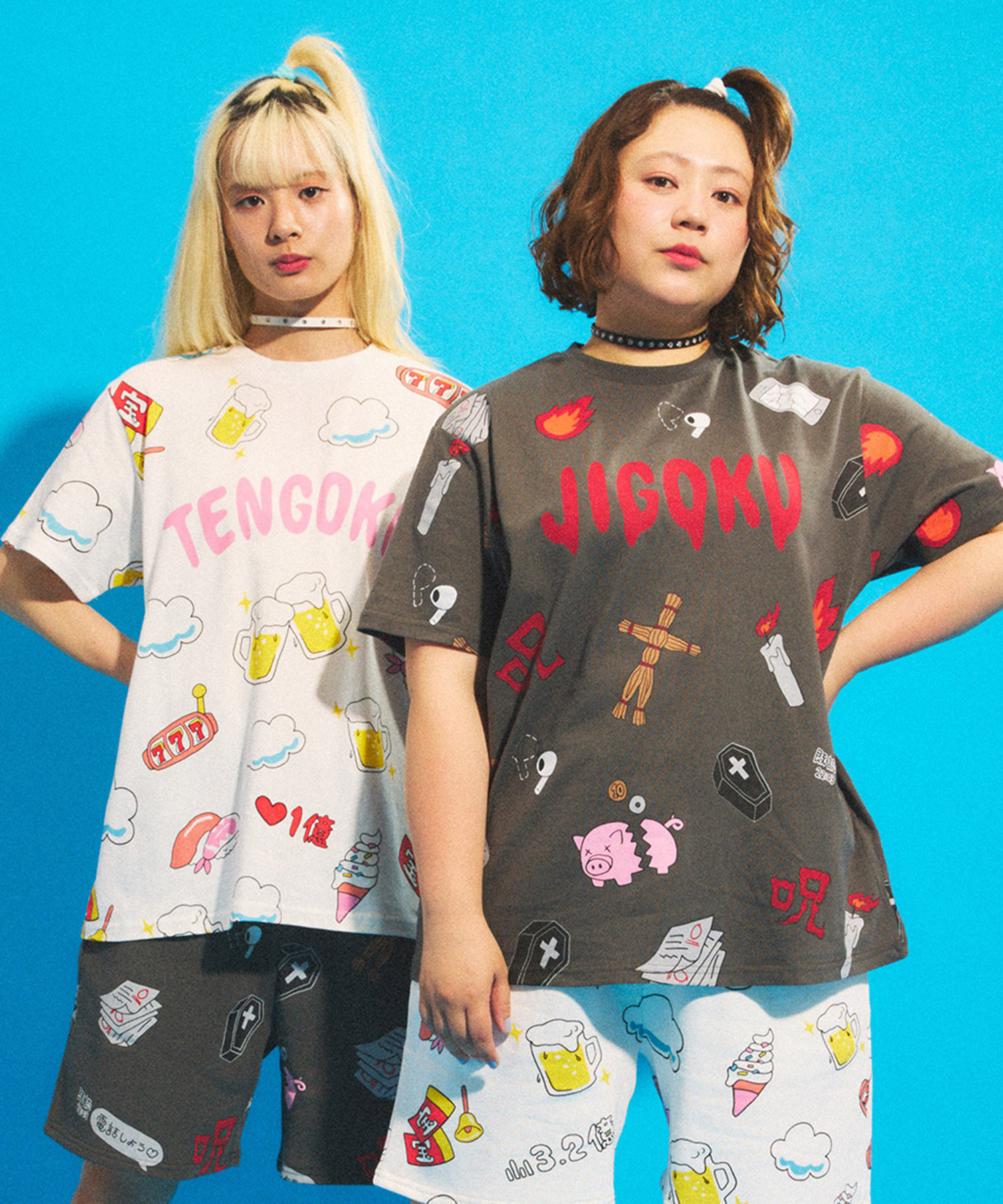 天国と地獄総柄Tシャツ[商品：PN25SS-001-4] - PUNYUS Online Store