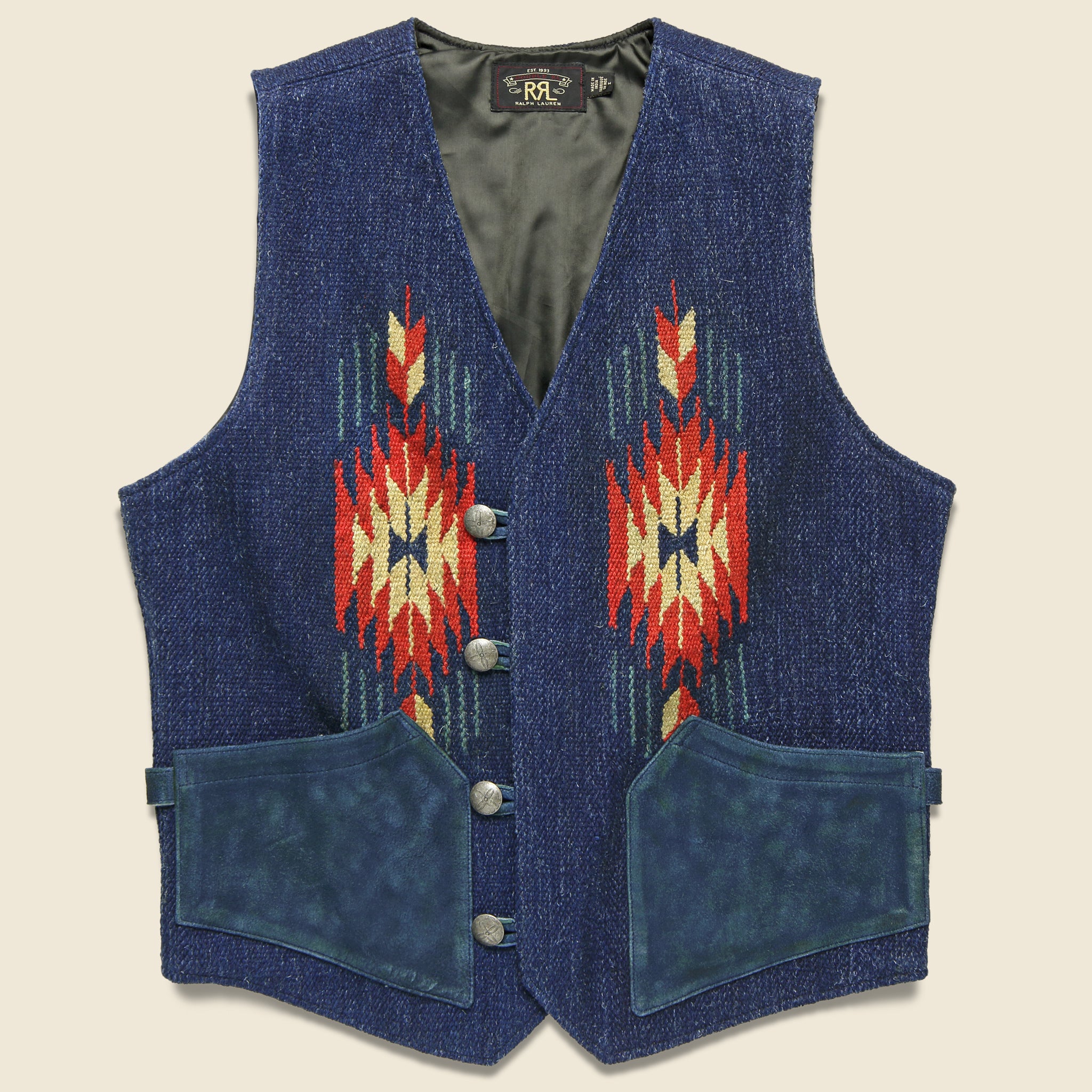 Keller Hand-Woven Jacquard Suede Trim Vest - Indigo
