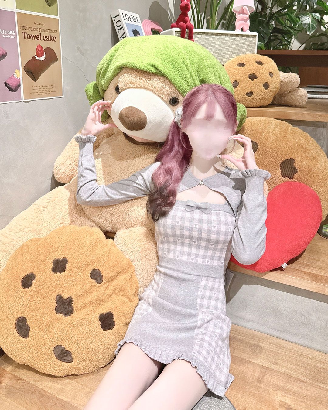 バックリボン×ギンガムハートアンサンブルワンピース グレー