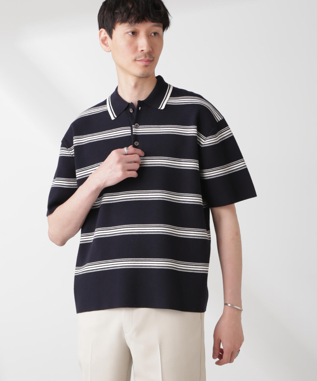 ミラノリブ ボーダー ニット ポロ