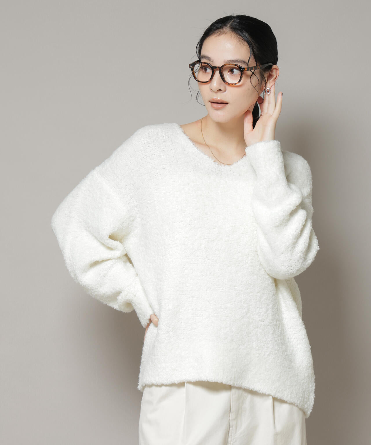 ウール フェザー Vネック ニット プルオーバー