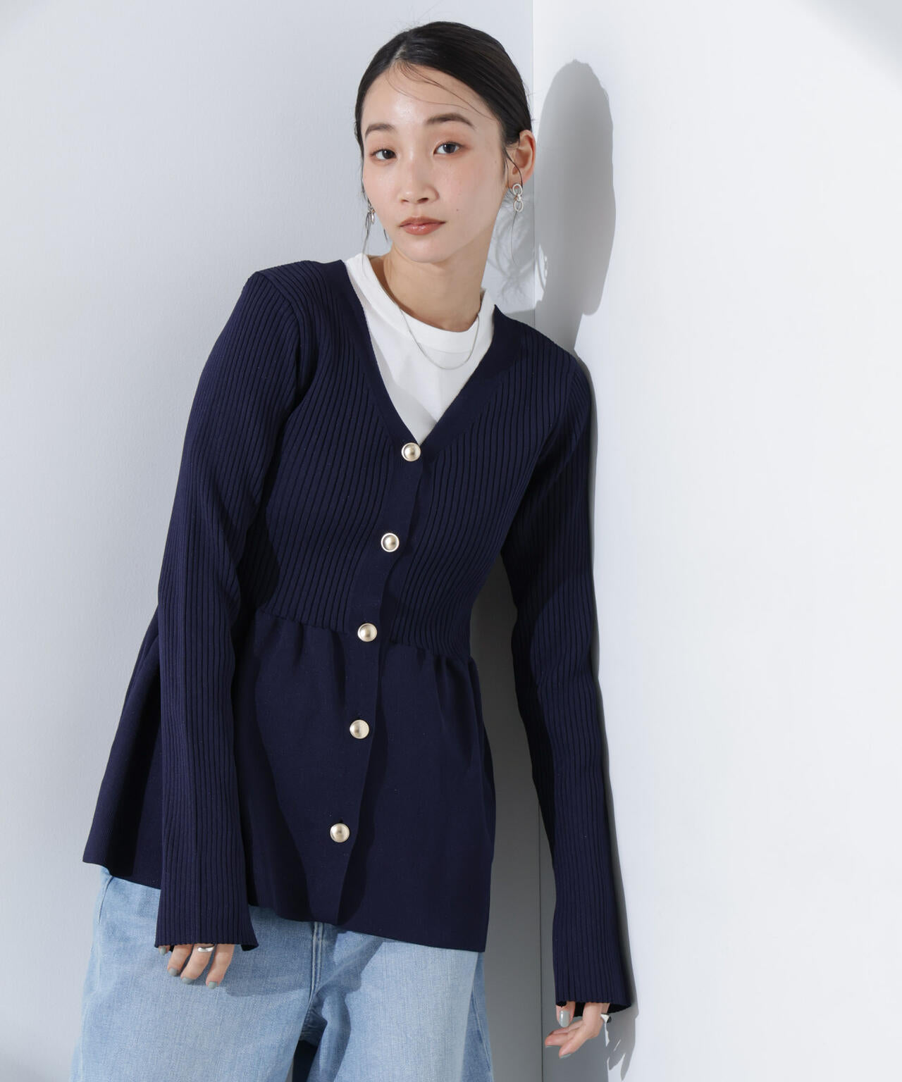 前後2WAY ペプラム ニット カーディガン