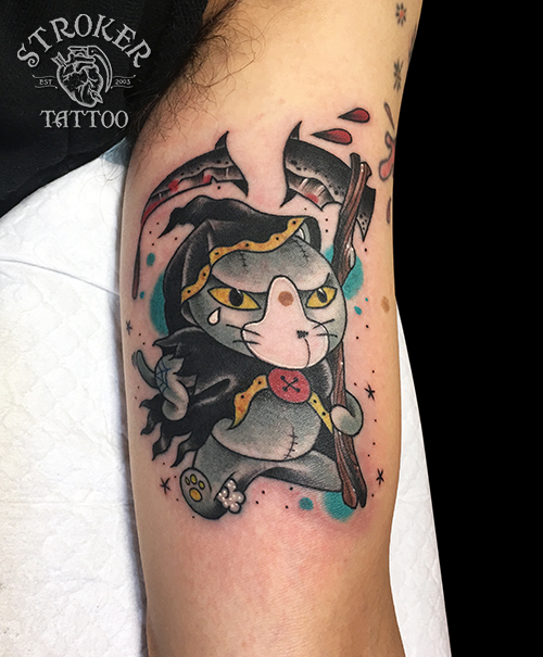 エド・ハーディー、猫の死神、レスポール。 | STROKER TATTOO