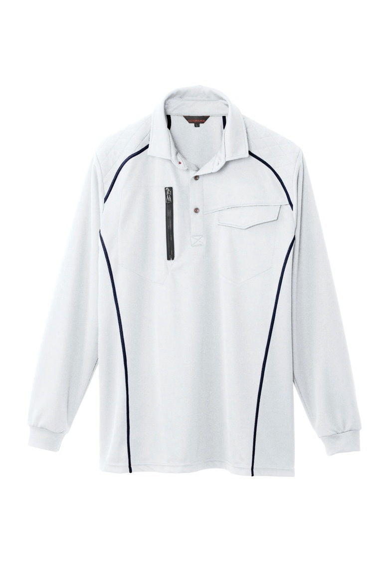 SOWA 50580 桑和 立衿仕様 肩補強 刺し子長袖ポロシャツ【通年用