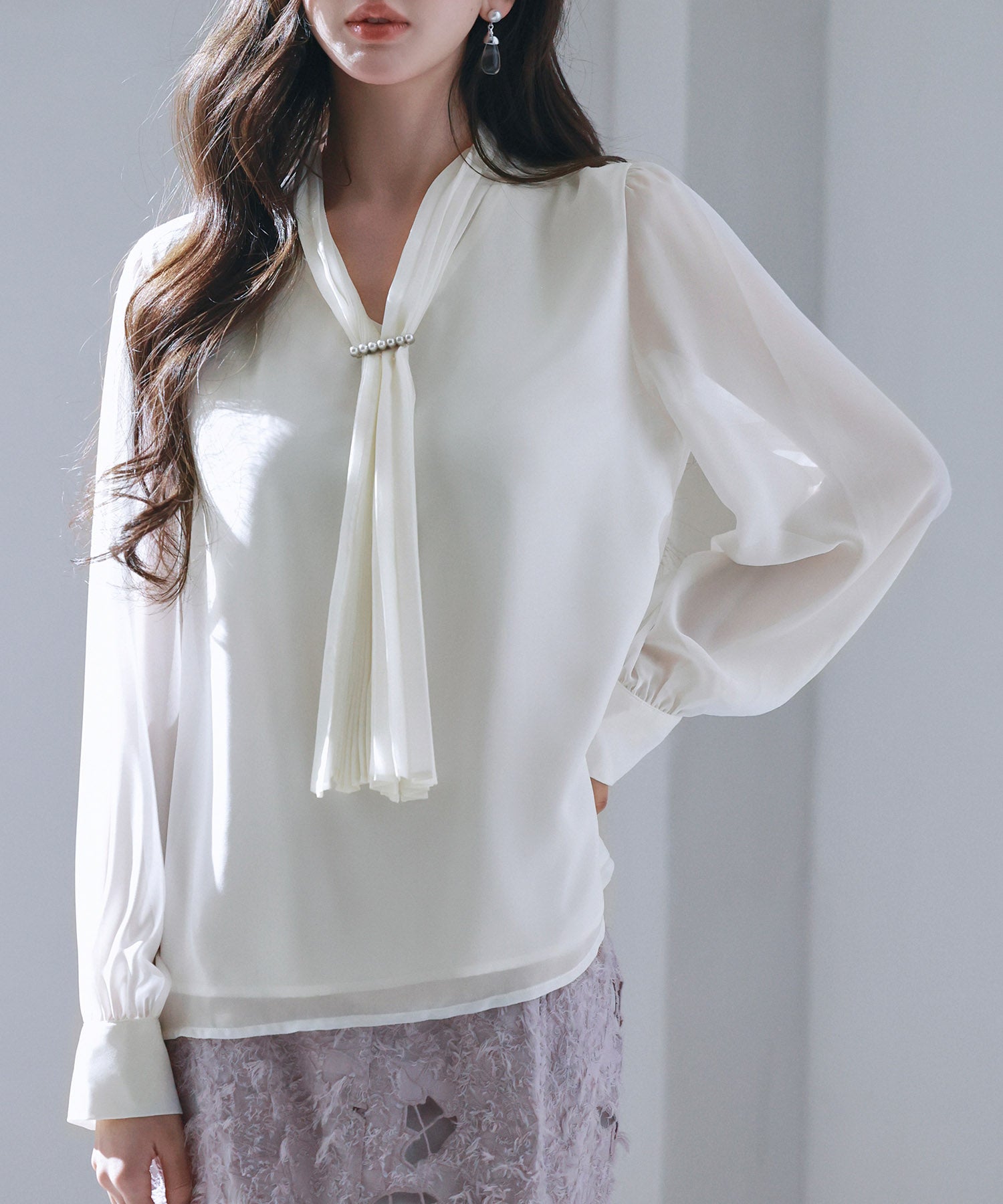 2wayプリーツリボンシフォンブラウスsdp0251 ホワイト – [公式]SAISON