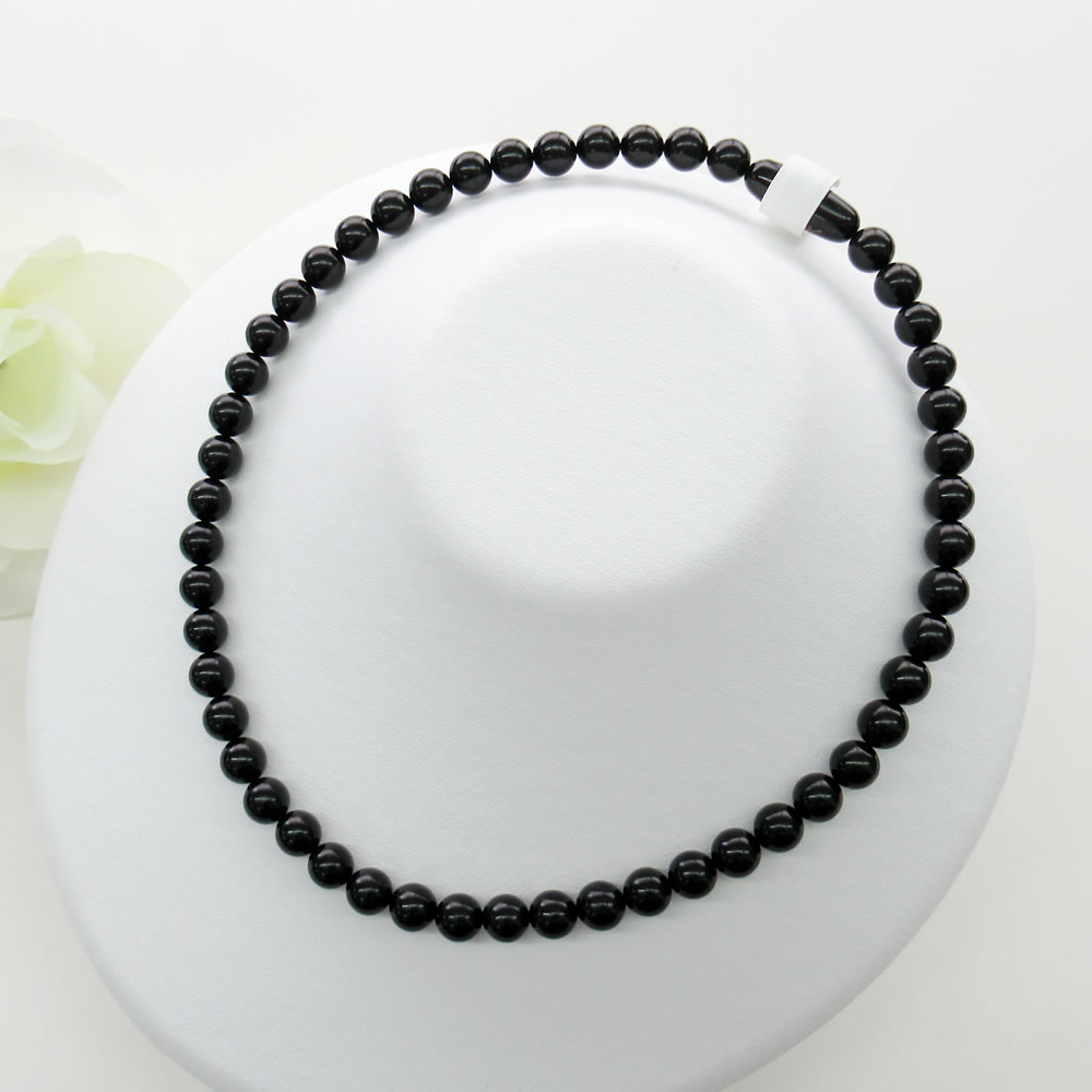 天然ジェット (8mm丸玉) 42cm ネックレス 『10年保証付き』jn6001