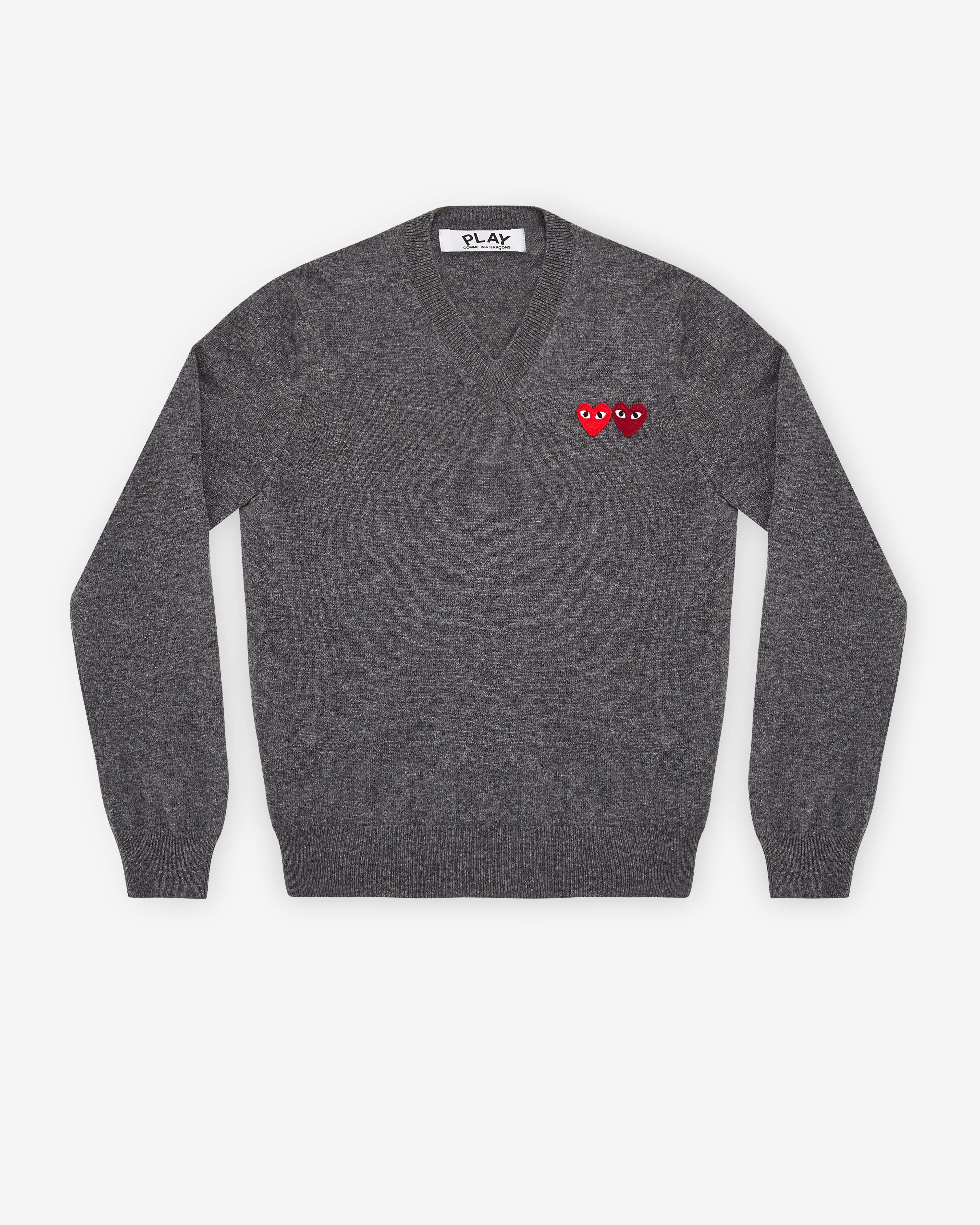 Play Comme des Garçons: Double Heart Sweater (Grey) | DSMNY E-SHOP