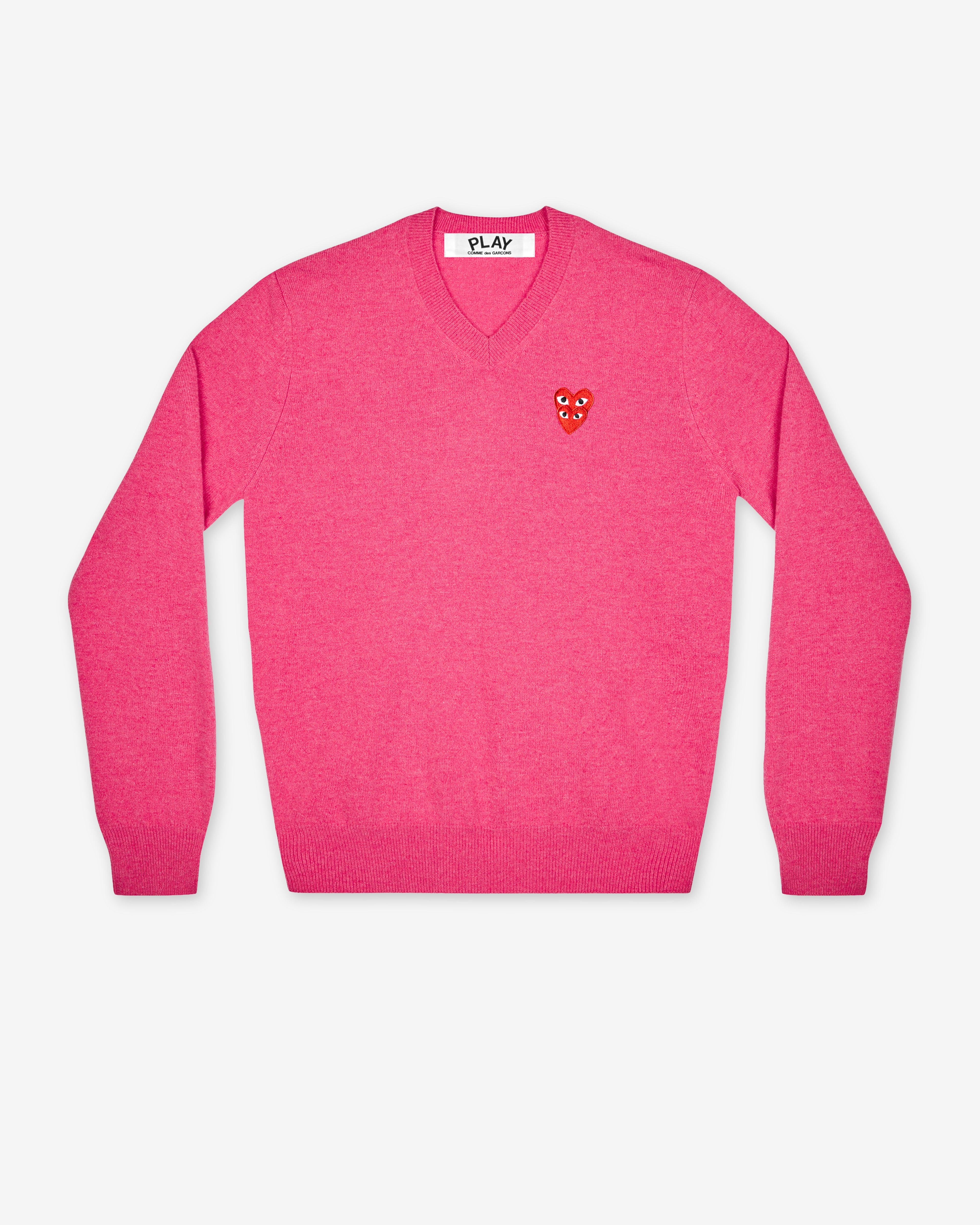 Play Comme des Garçons: Double Eye V Neck Sweater (Pink) | DSMNY E