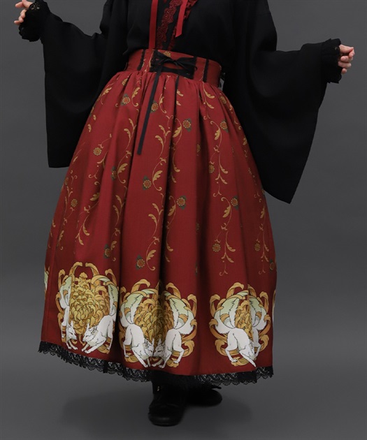 菊と狐柄スカート【期間限定価格】 | Chalmiere | axes femme onlineshop