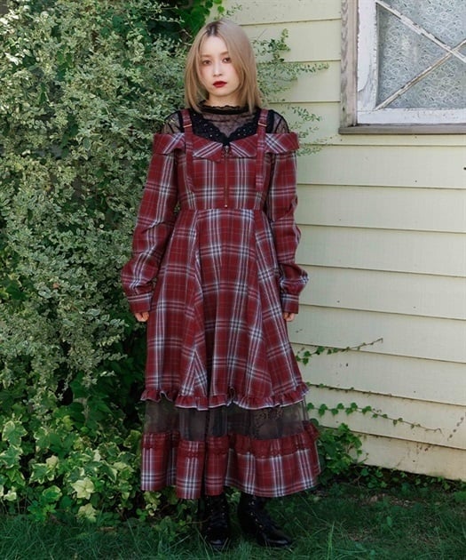 タータンチェック肩開ワンピース | axes femme online shop
