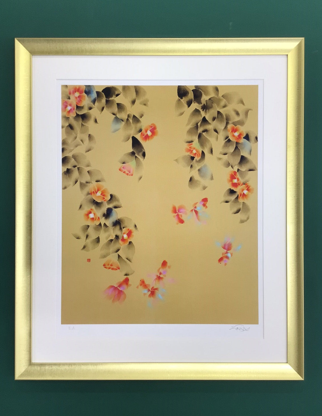 片岡鶴太郎・版画「椿に金魚」 – 鶴まる商店