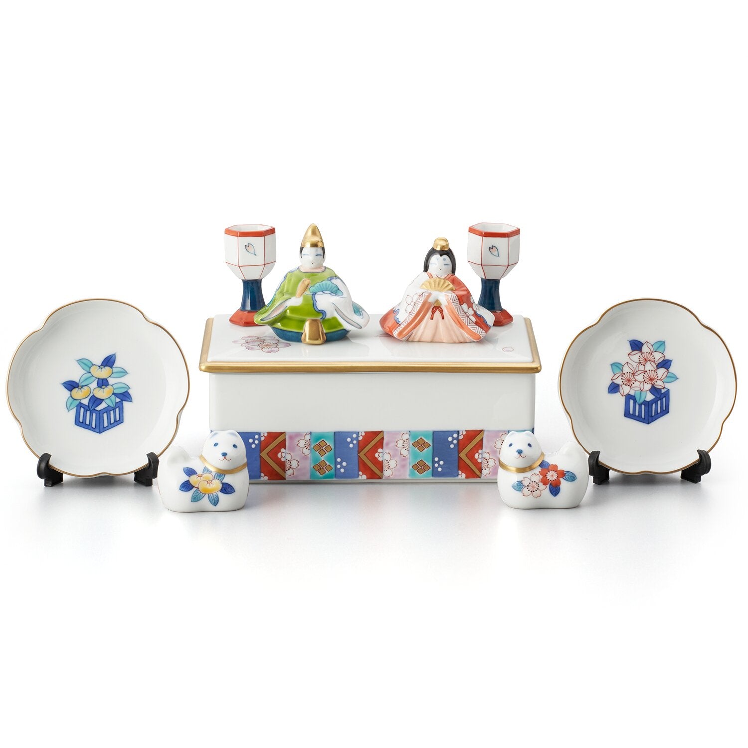 鍋島藩窯 畑萬作 陶器 雛人形 男雛 女雛 金屏風 置物 鍋島藩窯 畑萬作