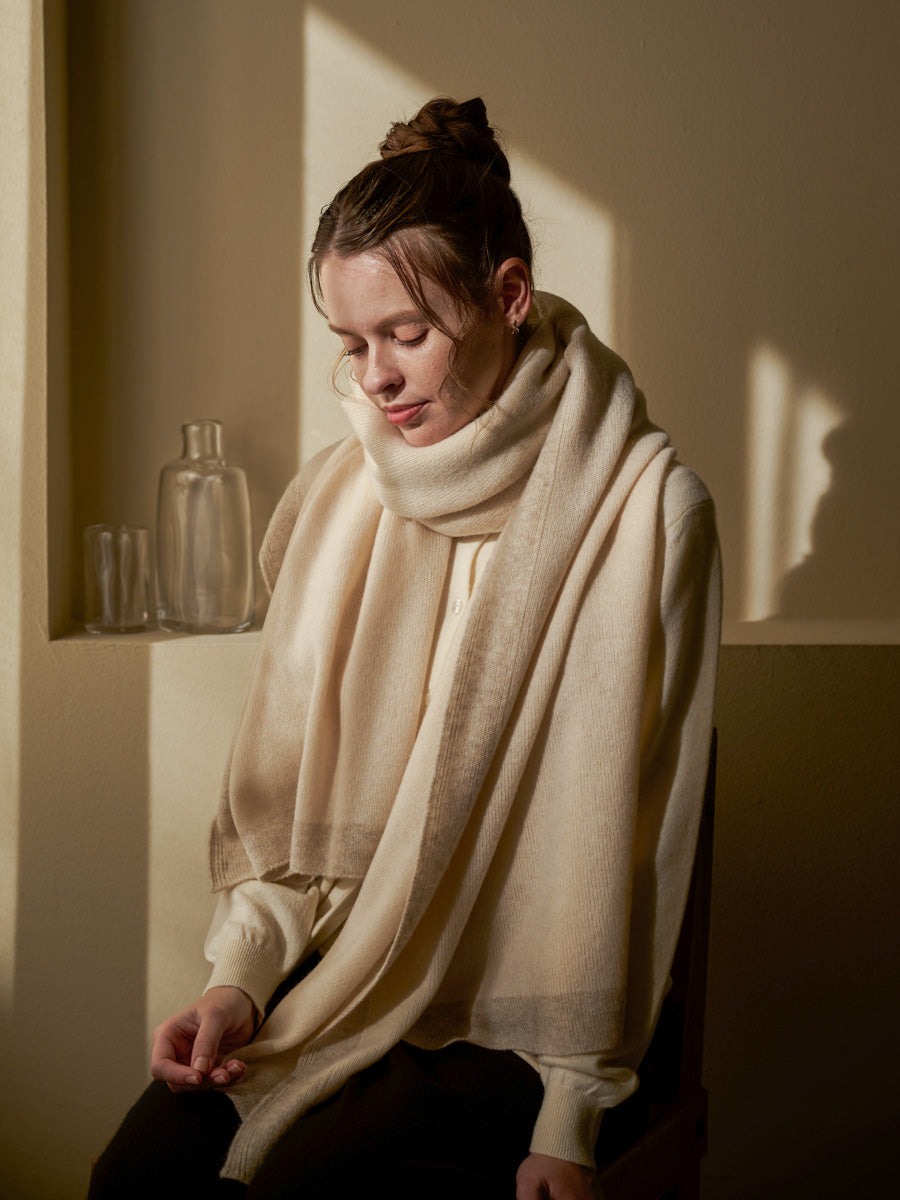 日本製】カシミヤ100% 額縁配色 天使のストール（200cm×78cm）レディース