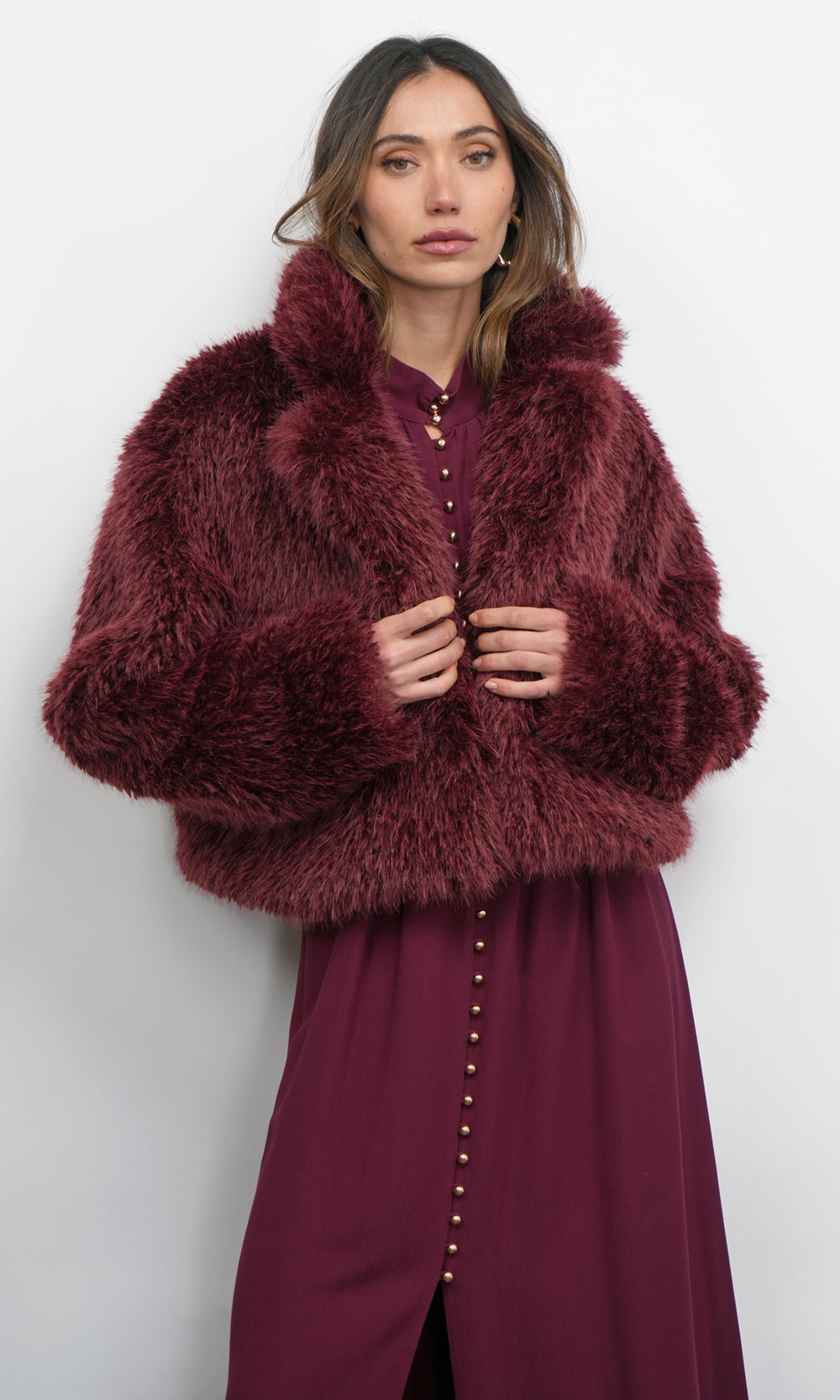 Maddox Shaggy Faux Fur Cropped Coat | Greylin Collection