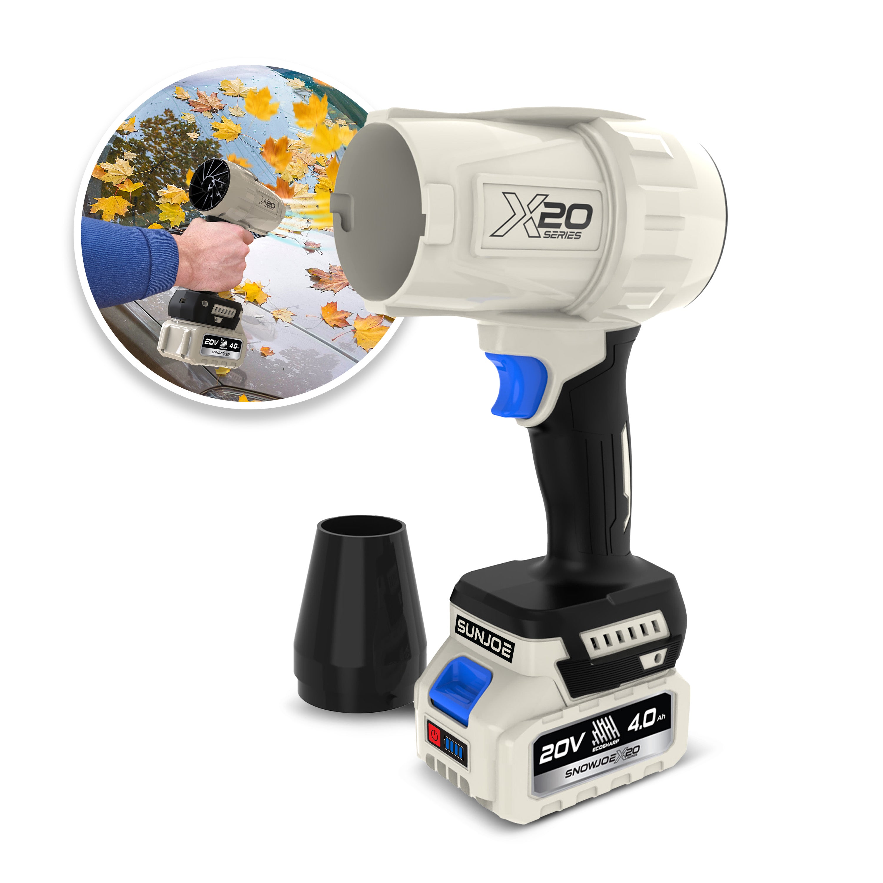 Sun Joe 20-Volt ECOSHARP Cordless X20 StormJet Handheld Turbo Blower |