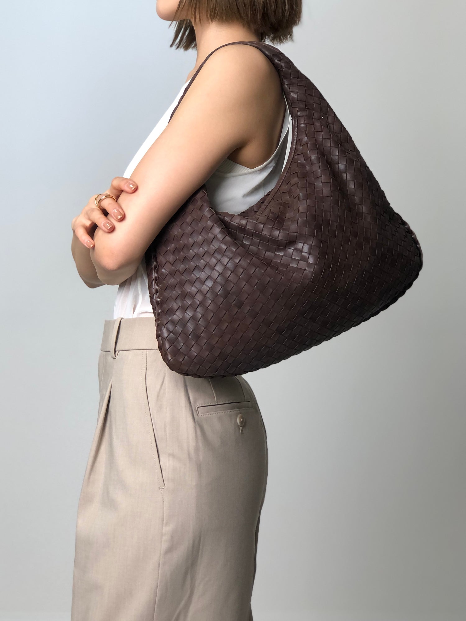 Bottega Veneta Intrecciato Hobobag Handbag Brown Vintage tm87cp