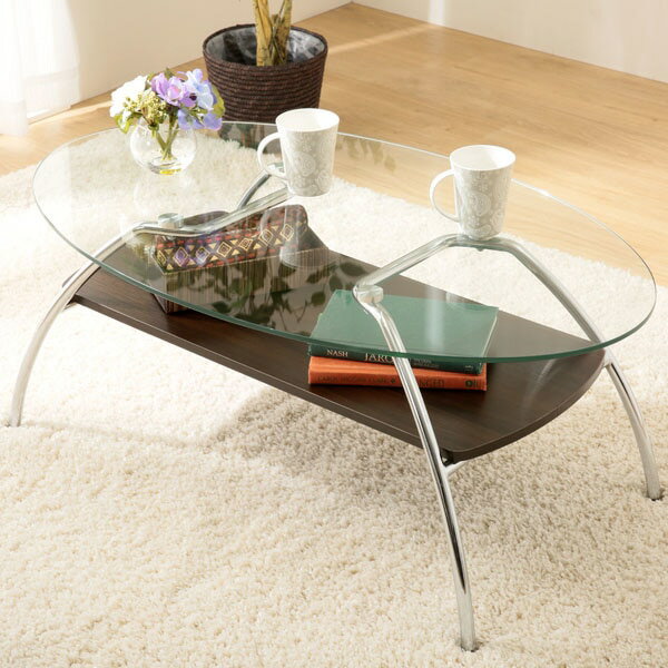 NOCE ガラス ローテーブル ノーチェ オーバル型ガラス天板センター