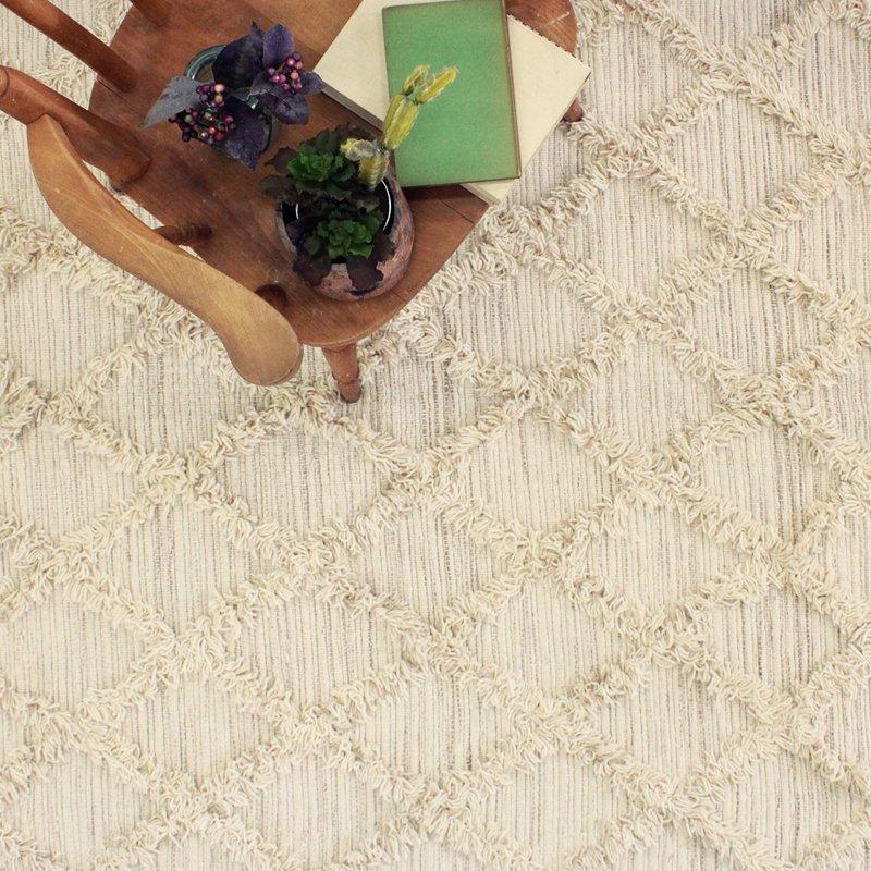 ウール100％のおしゃれなインド製手織りラグ WOOL CROSS RUG