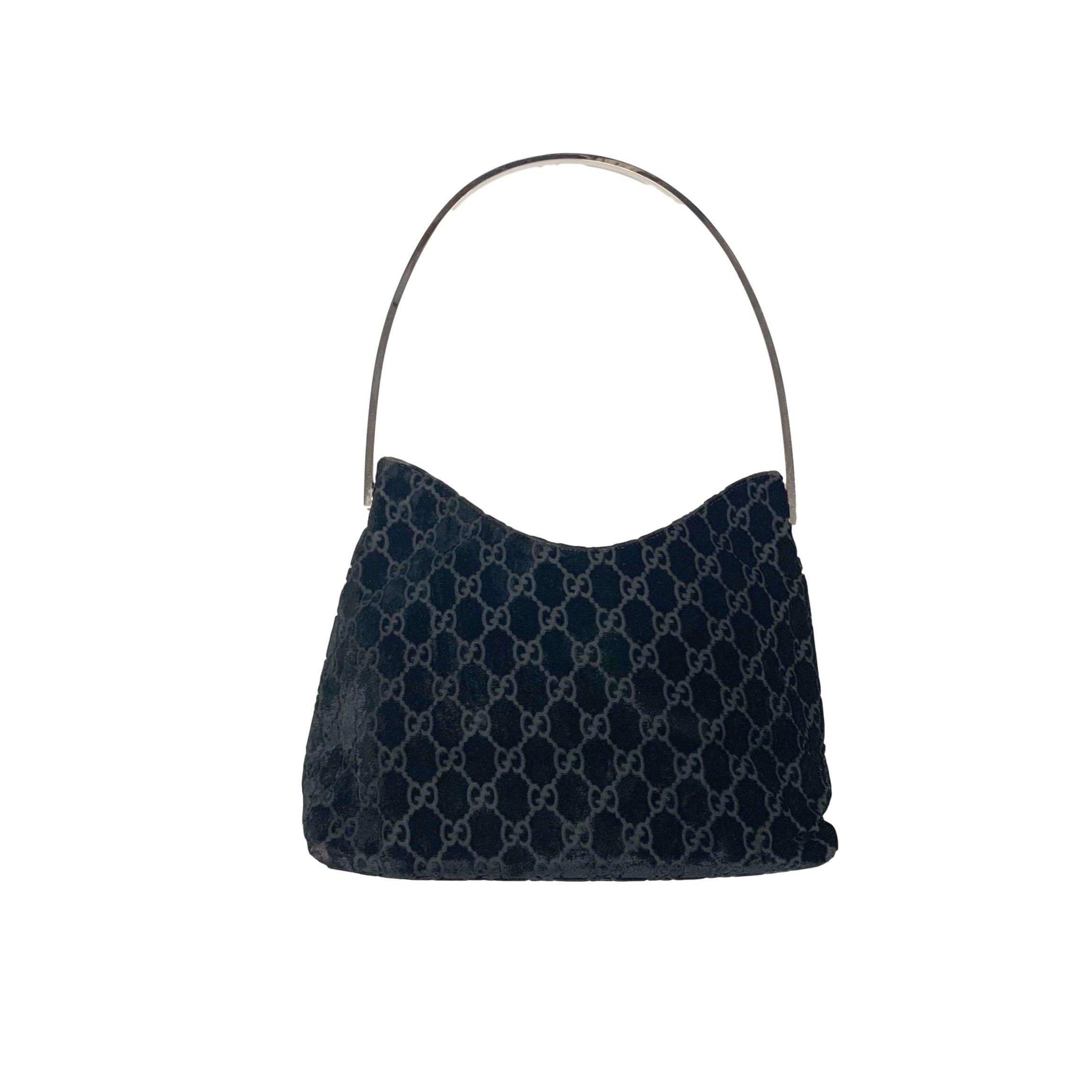 Treasures of NYC - Gucci Black Velvet Logo Metal Handle Bag