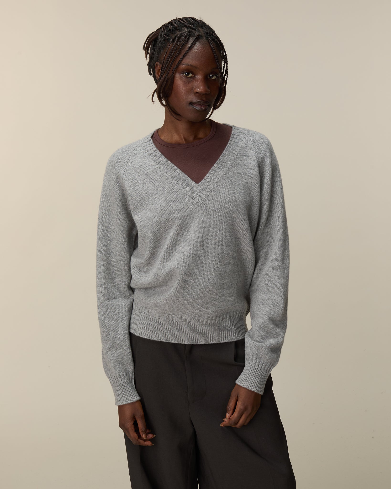 Women's gray cashmere V-neck | Tricot