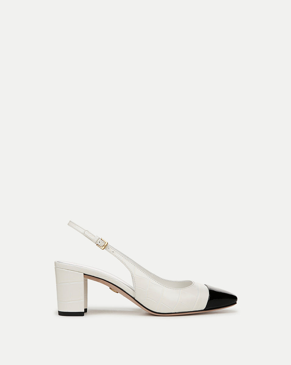 Cecile Croc-Embossed Cap-Toe Slingback Pump in White/Black