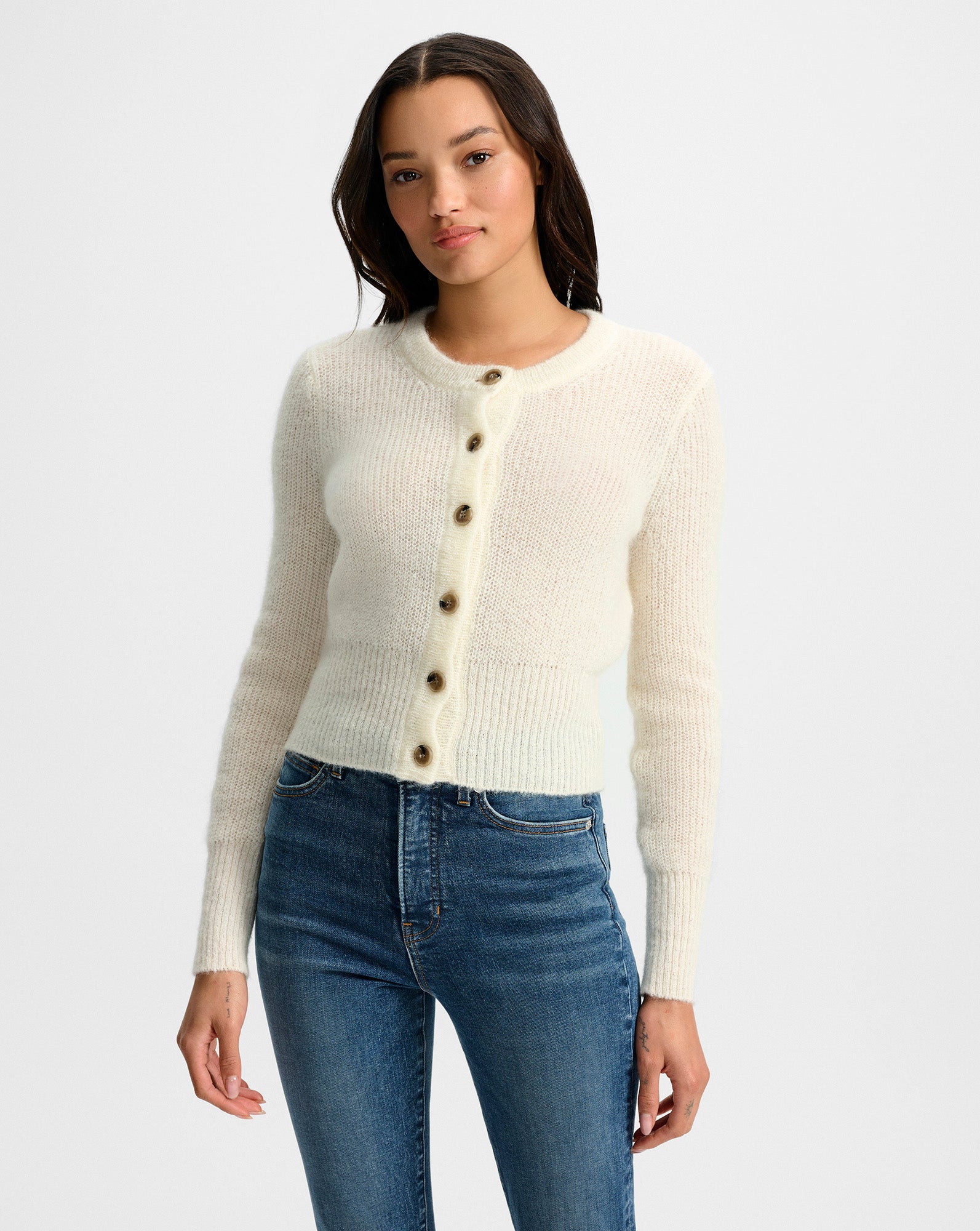 Gilmour Mohair Cardigan in Dove White White | Veronica Beard