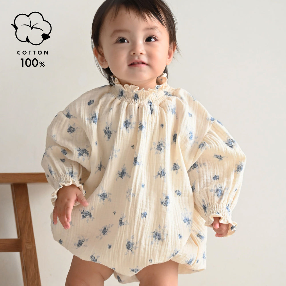シャーリング 袖ボリューム 長袖 ロンパース ダブルガーゼ – PUPPAPUPO
