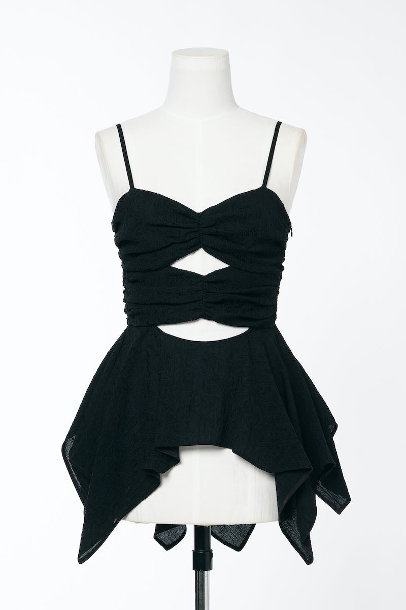 FETICO(フェティコ)のBOTANICAL JACQUARD CUTOUT CAMI TOP BLACKの通販