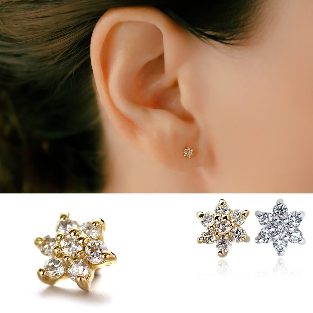 キラキラと輝くダイヤモンド・フラワーモチーフ ボディピアス │K18