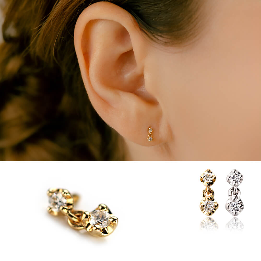 フォワードヘリックス・トラガスに、揺れるダイヤモンド。小さめボディ