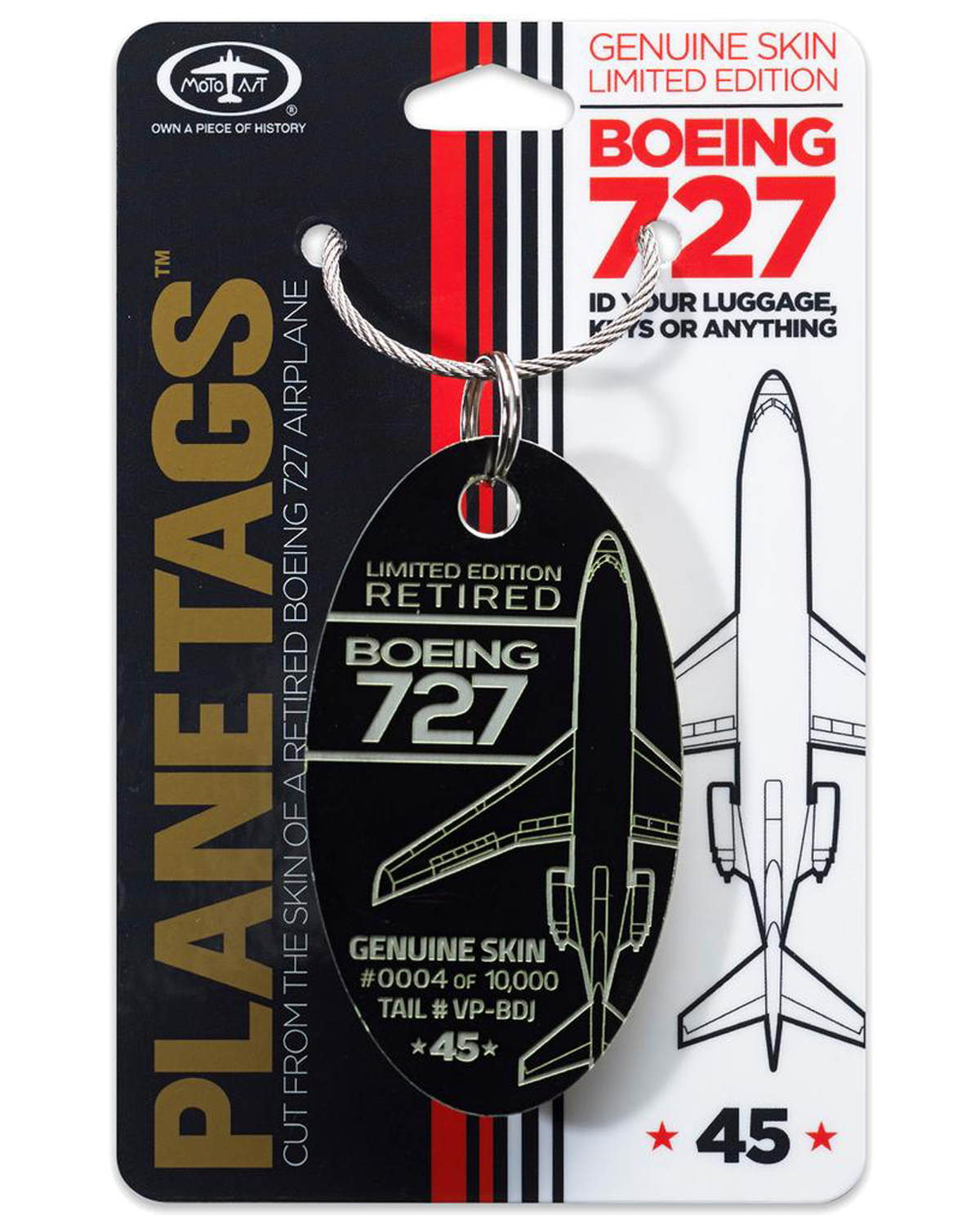 Boeing 727 PlaneTag Tail #VP-BDJ | PlaneTags™ – MotoArt PlaneTags