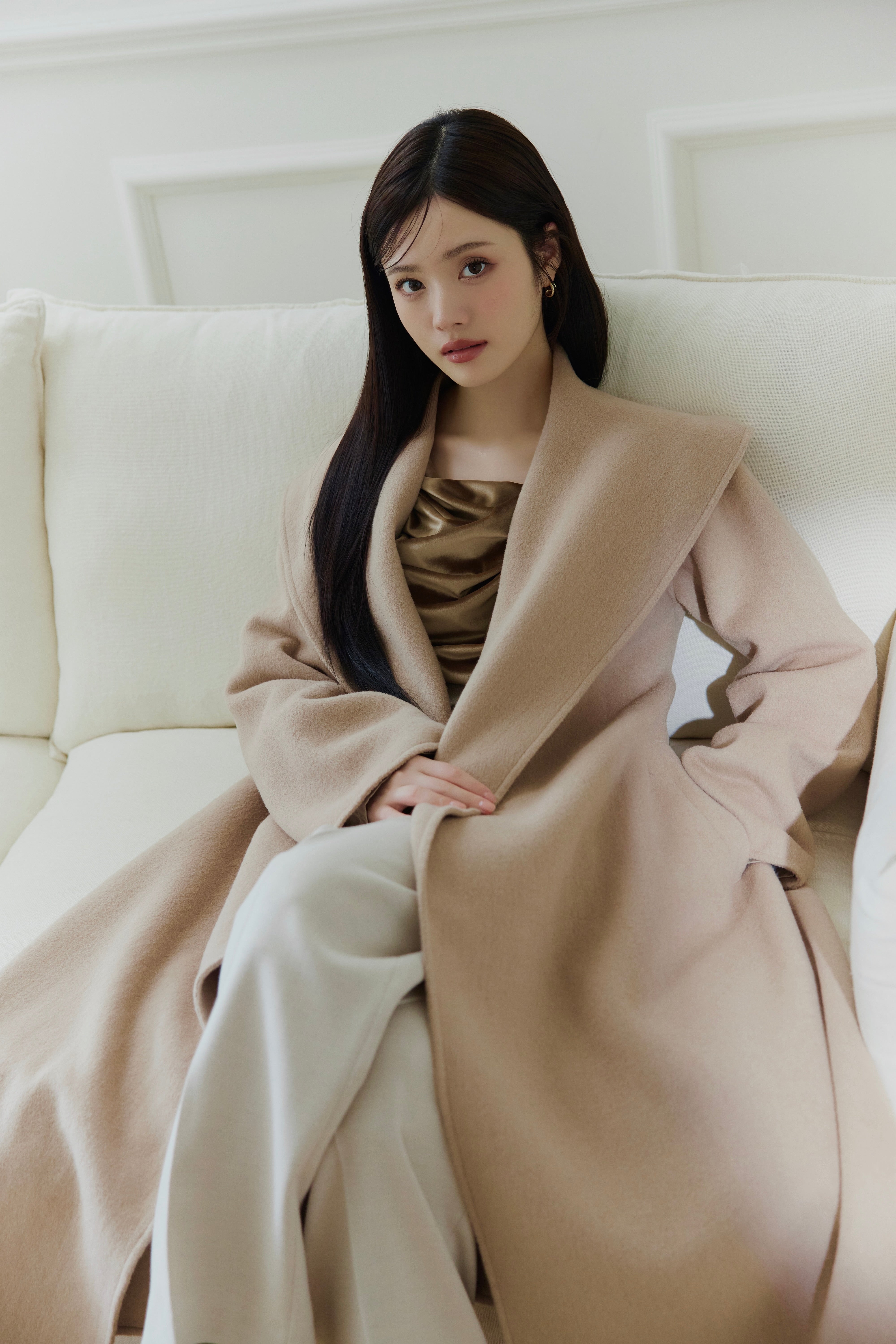 polaura ショールカラーウール ミドルコート ショールカラーウール