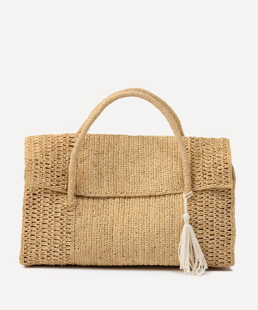 ラフィアタッセル付フラップバッグ / オーガニックコットン – PRISTINE