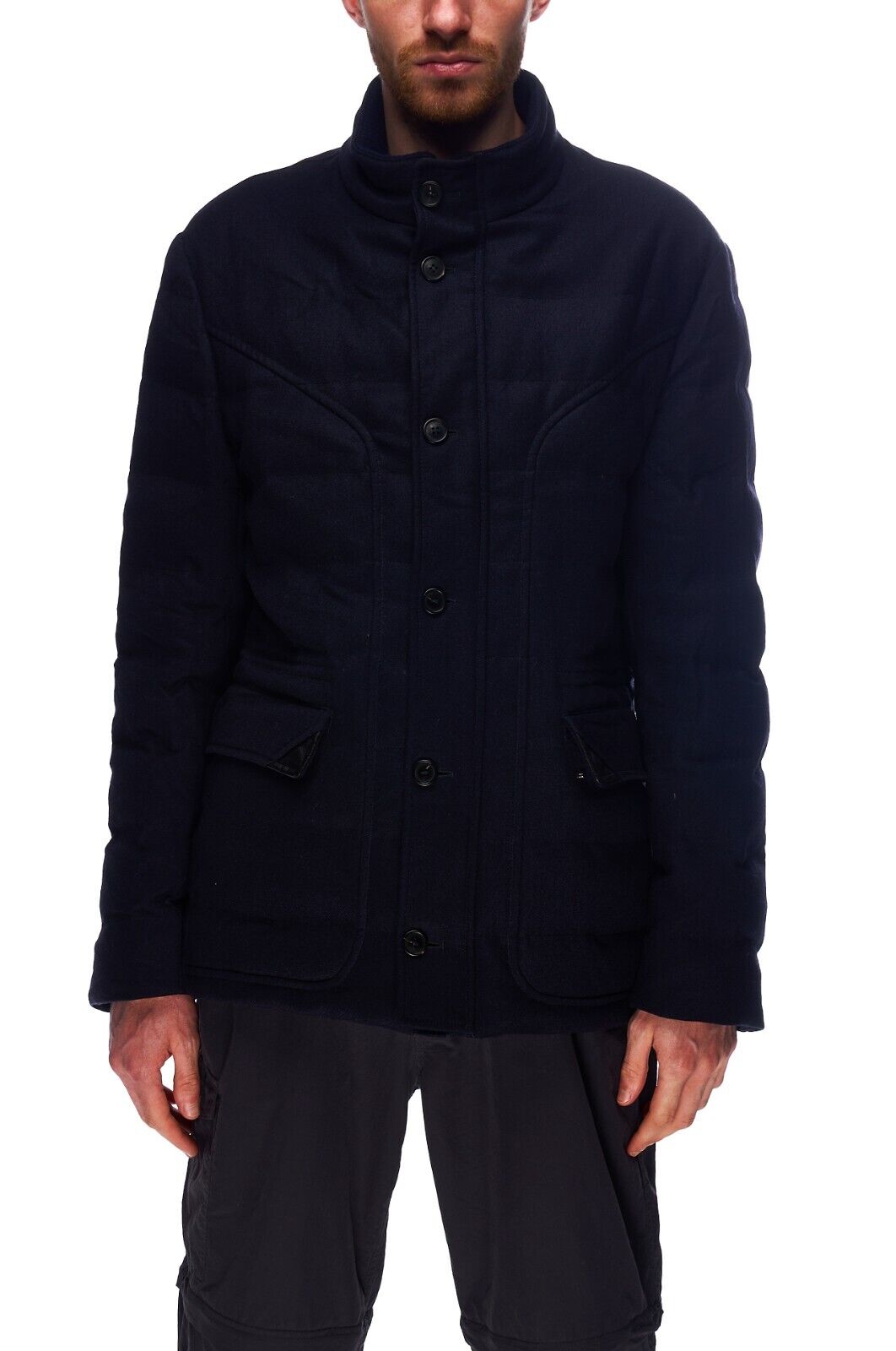CORNELIANI Jacket Navy Wool Men's Quilted Down Puffer Size 48 IT