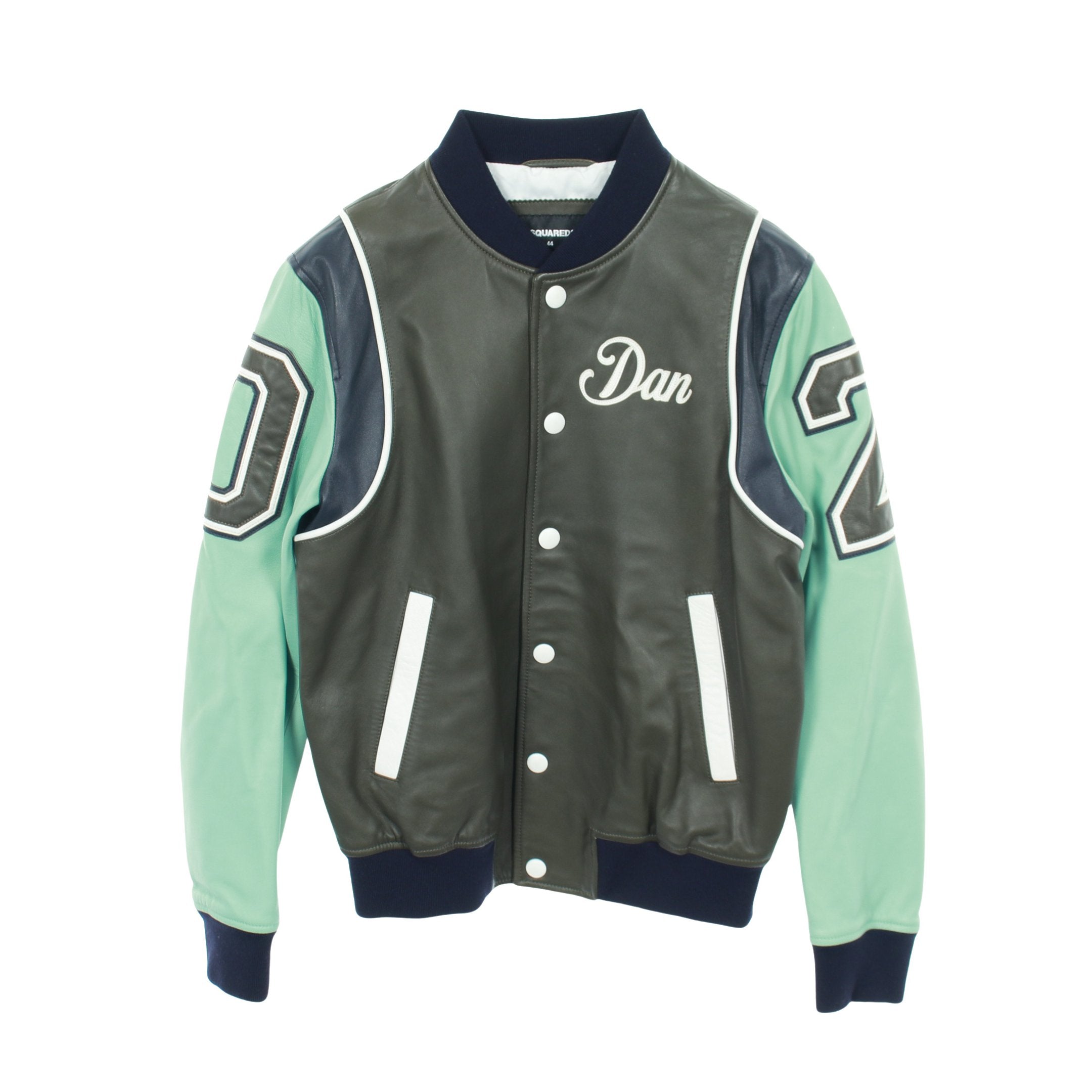 スタジャン レザー カーキグリーン ネイビー ターコイズブルー ディー