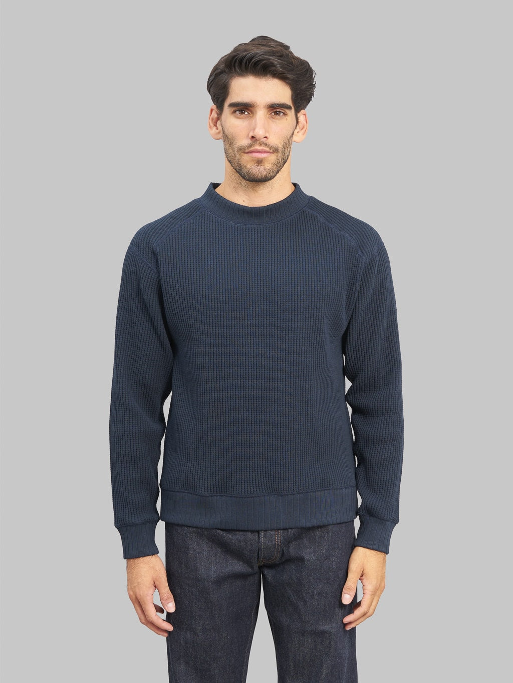 Jackman Waffle Midneck Sweater Dark Navy – Japanese Craftsmanship