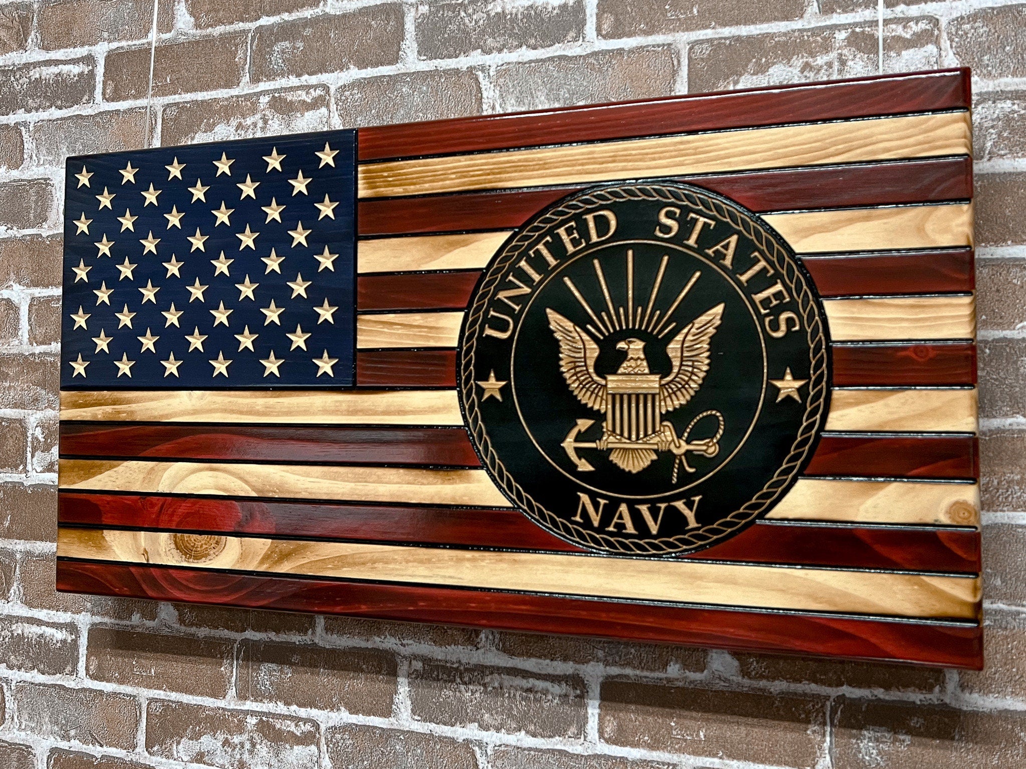 US Navy Wooden Flag - Navy Award Plaque