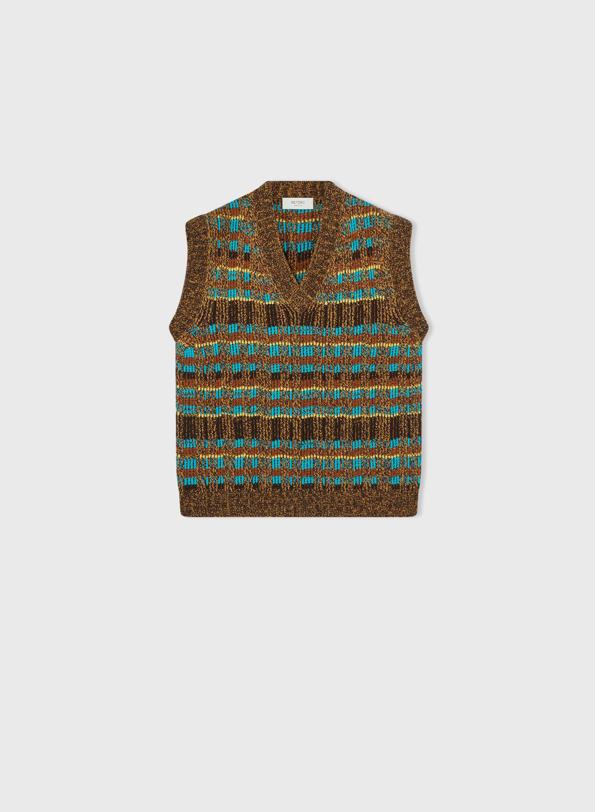 Jacquard Weaved Vneck Vest Chocolate And Turquoise - Luxury Vests