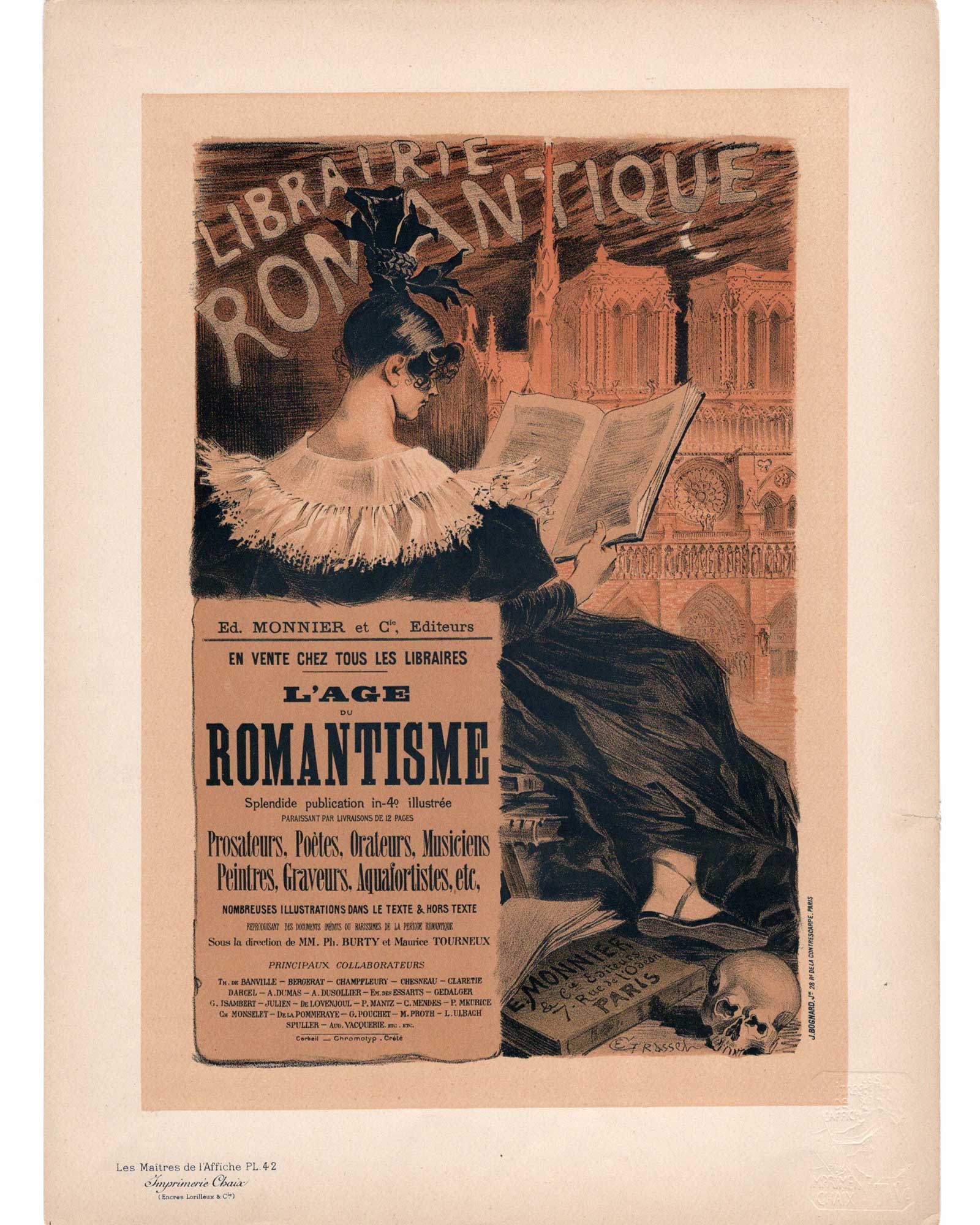 19世紀ロマン主義 アンティーク風ペン画｜貴婦人とバイオリン奏者 G