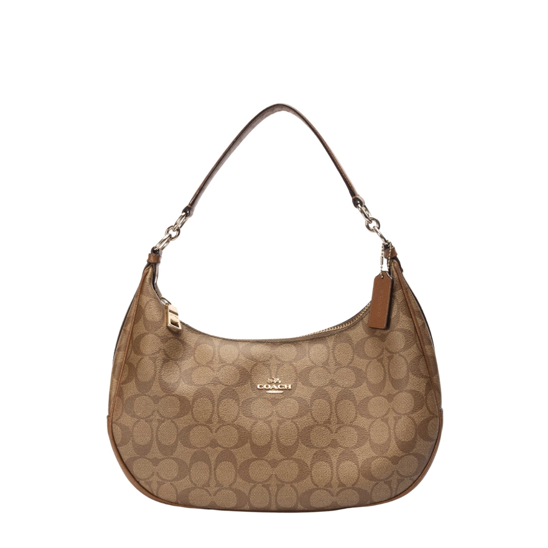 Coach Brown Signature Canvas Zip Hobo Bag