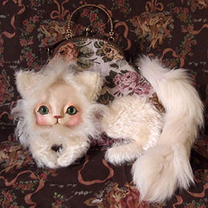 Cuddle a Fluffy 福寿 梨理 作家様 かごバッグ 猫 創作人形 Cuddle a