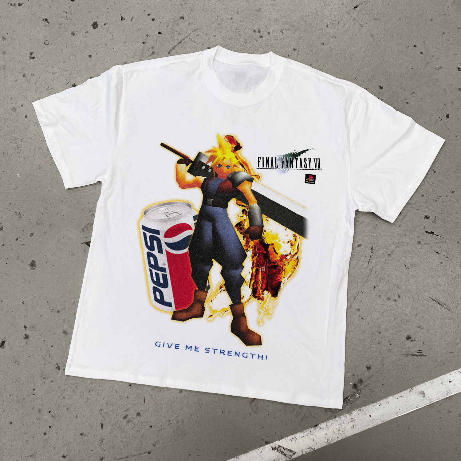 90S Nostalgia 'Final Fantasy Vii X Pepsi Cola' Heavy Faded White