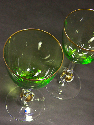 ボヘミアグラス グリーンワイングラスペア 【器道楽】