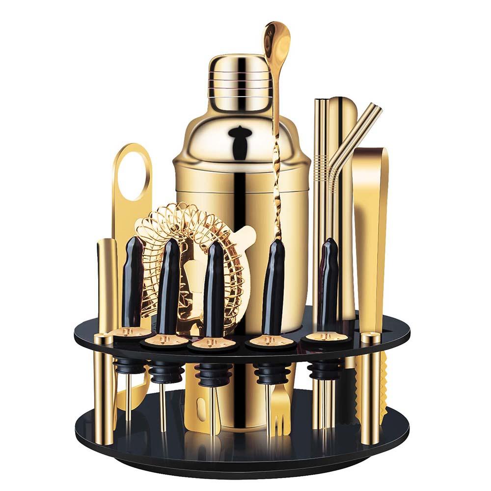 Gold Cocktail Shaker Set With Rotate Stand | X-cosrack