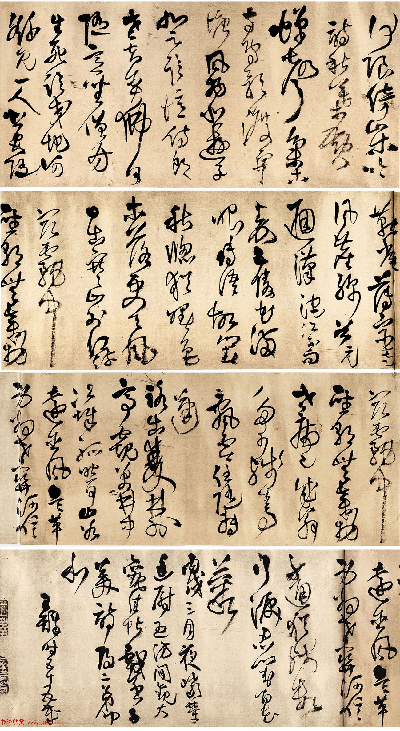 王铎55岁草书手卷《杜甫五言律诗四首》书法长卷书法欣赏