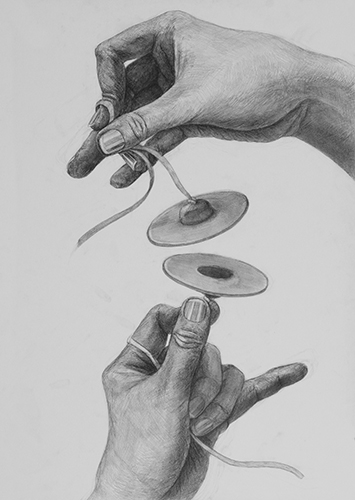 鉛筆デッサン[テーマ「楽器を演奏する両手」B3クレセントボード] 多摩