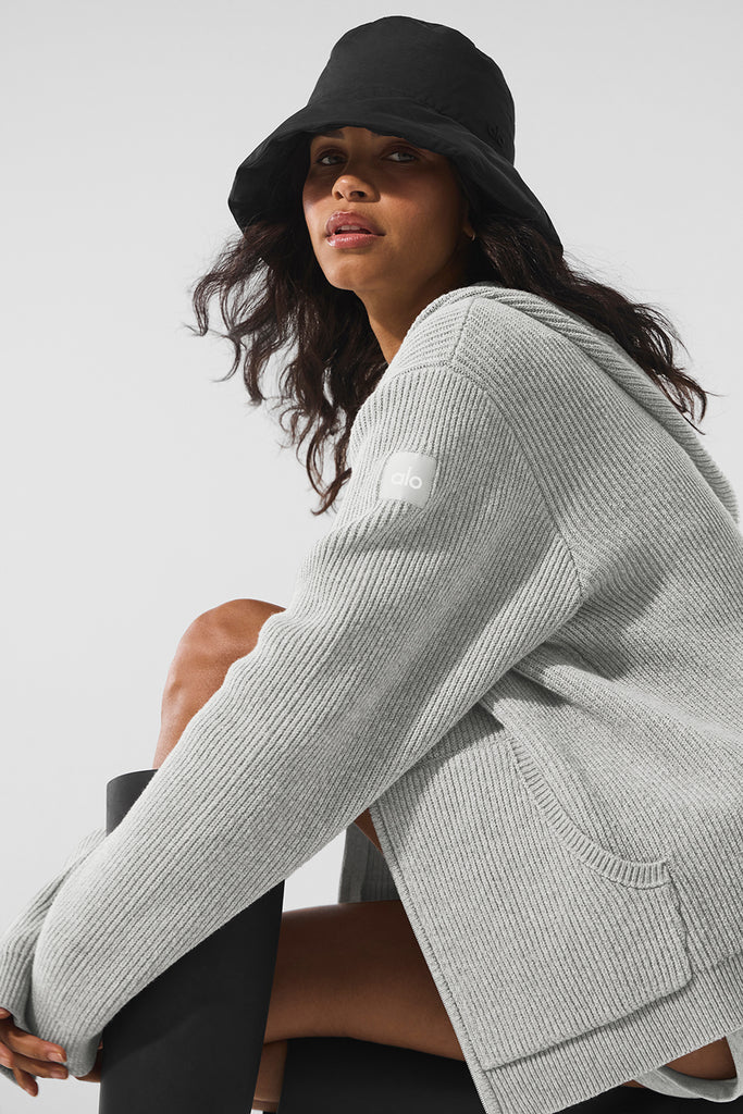 Domain Rib Knit Full Zip Sweater - Athletic Heather Grey | ALO