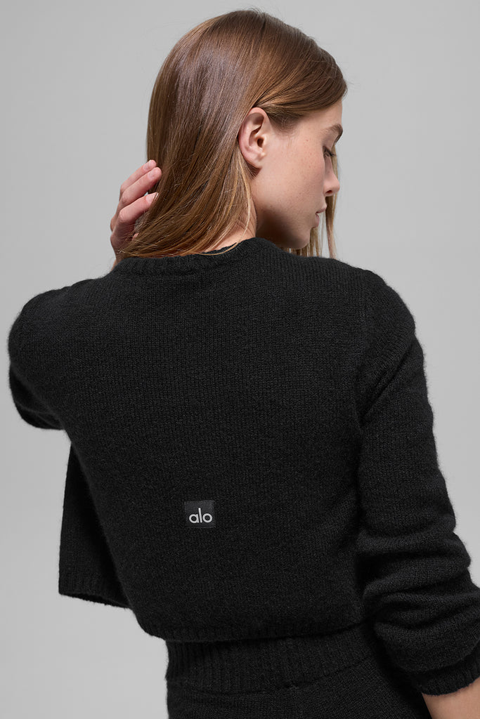 Wool Cashmere New Class Cropped Cardigan - Black | ALO
