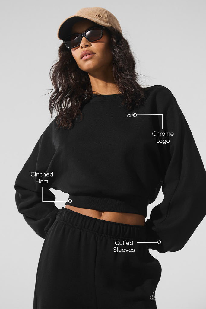 Cropped Accolade Crewneck - Black | ALO