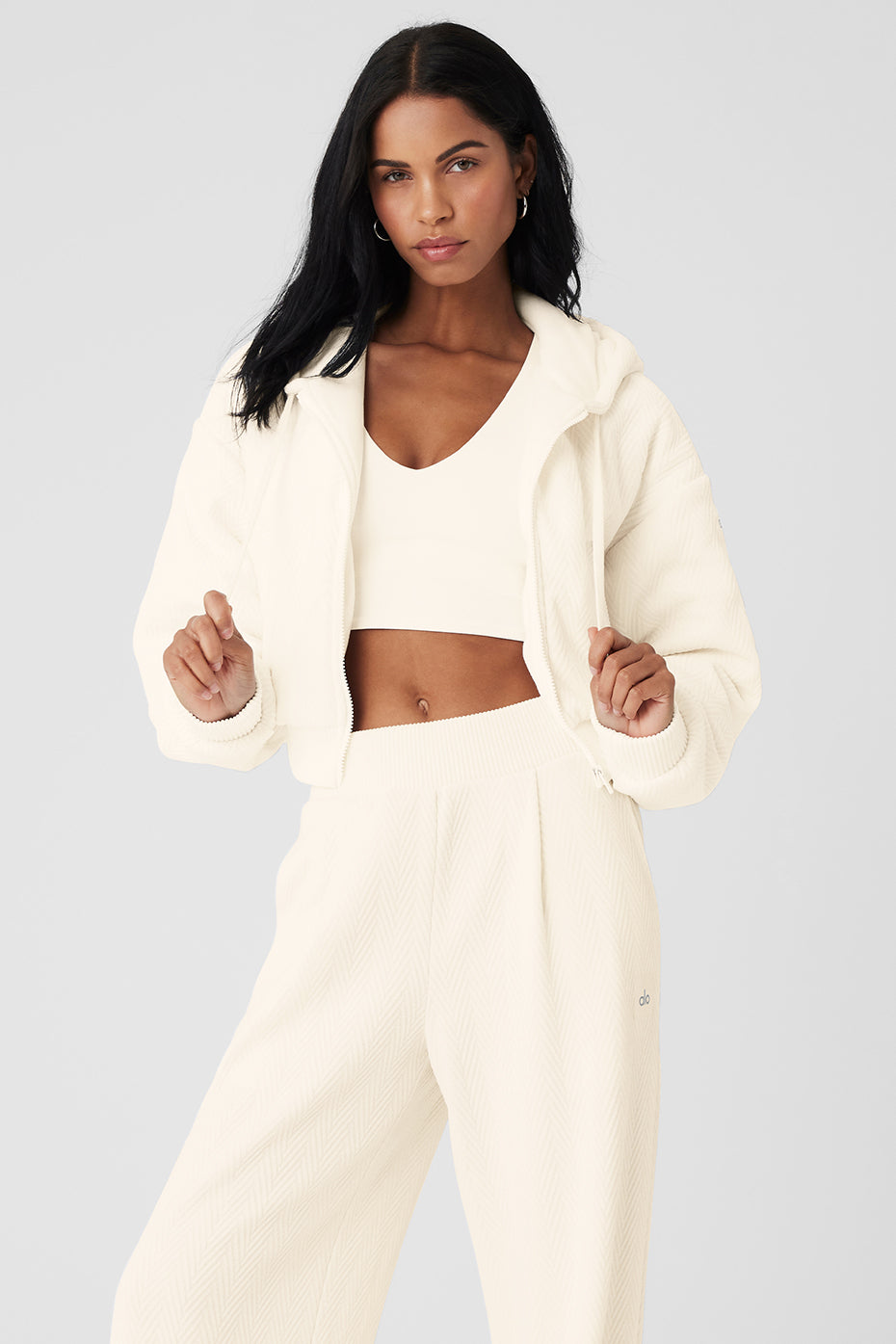 Cropped Cozy Day Full Zip Jacket - Ivory | ALO